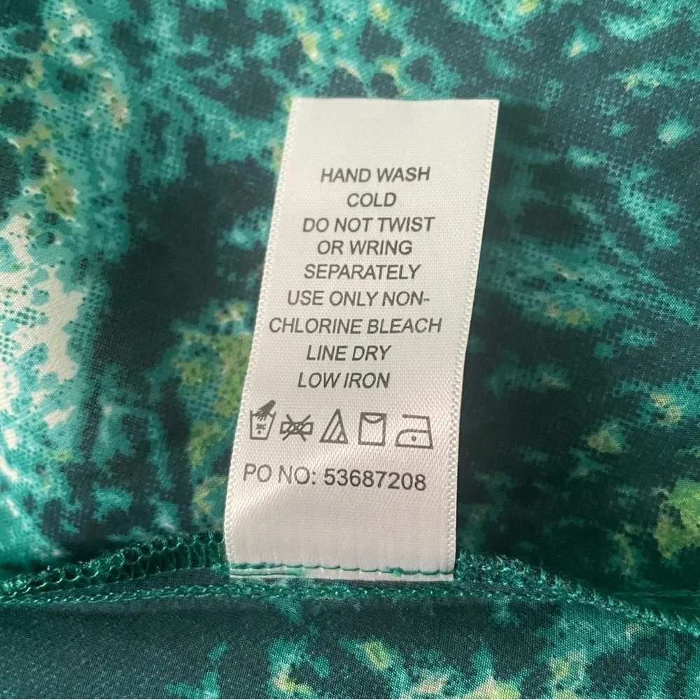 ON SALE⭐️ Ellos tunic top green pattern V neck dropped sleeves drawstring waist - Picture 15 of 16